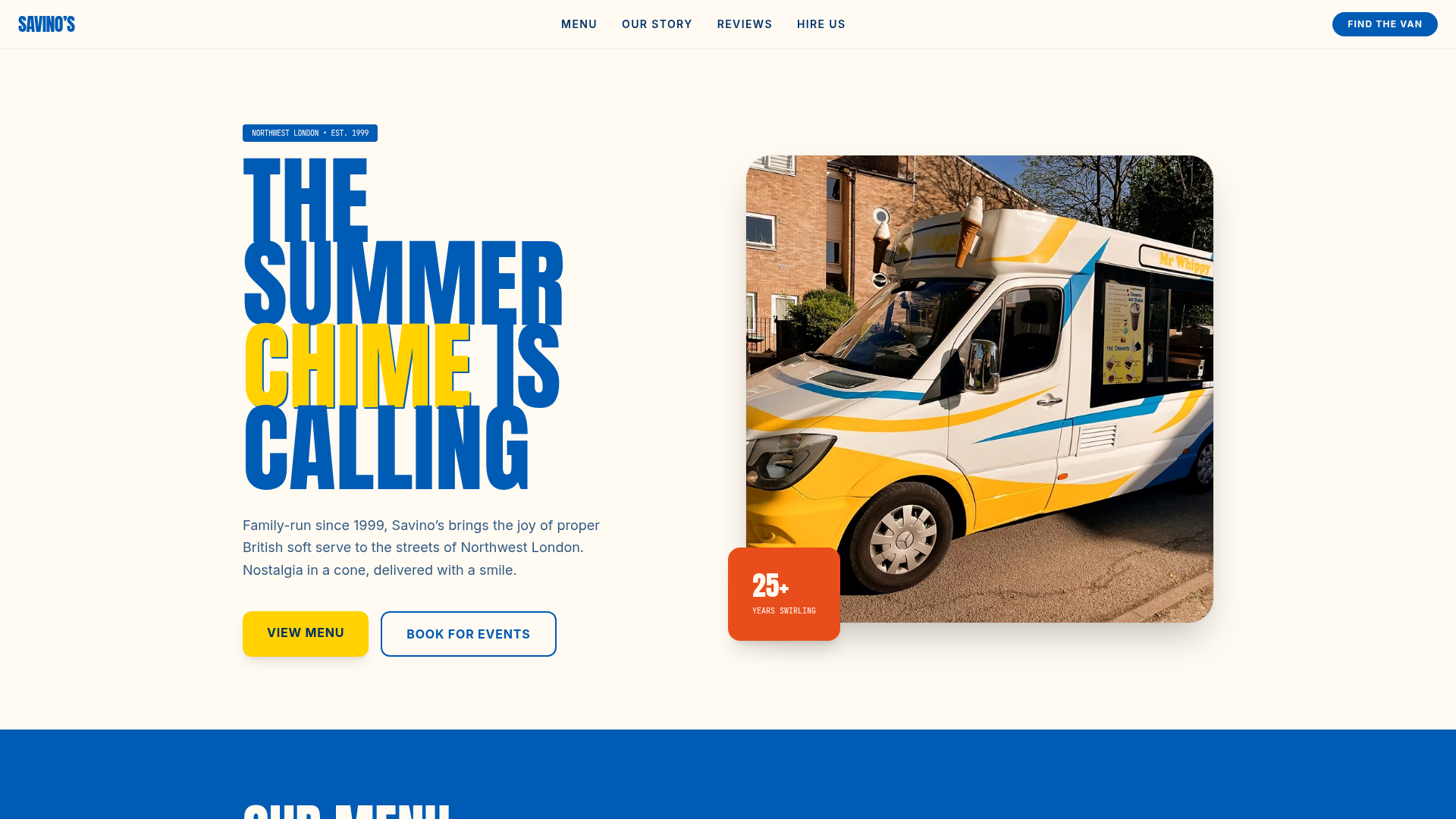 Savino's Sweet Scoop website homepage
